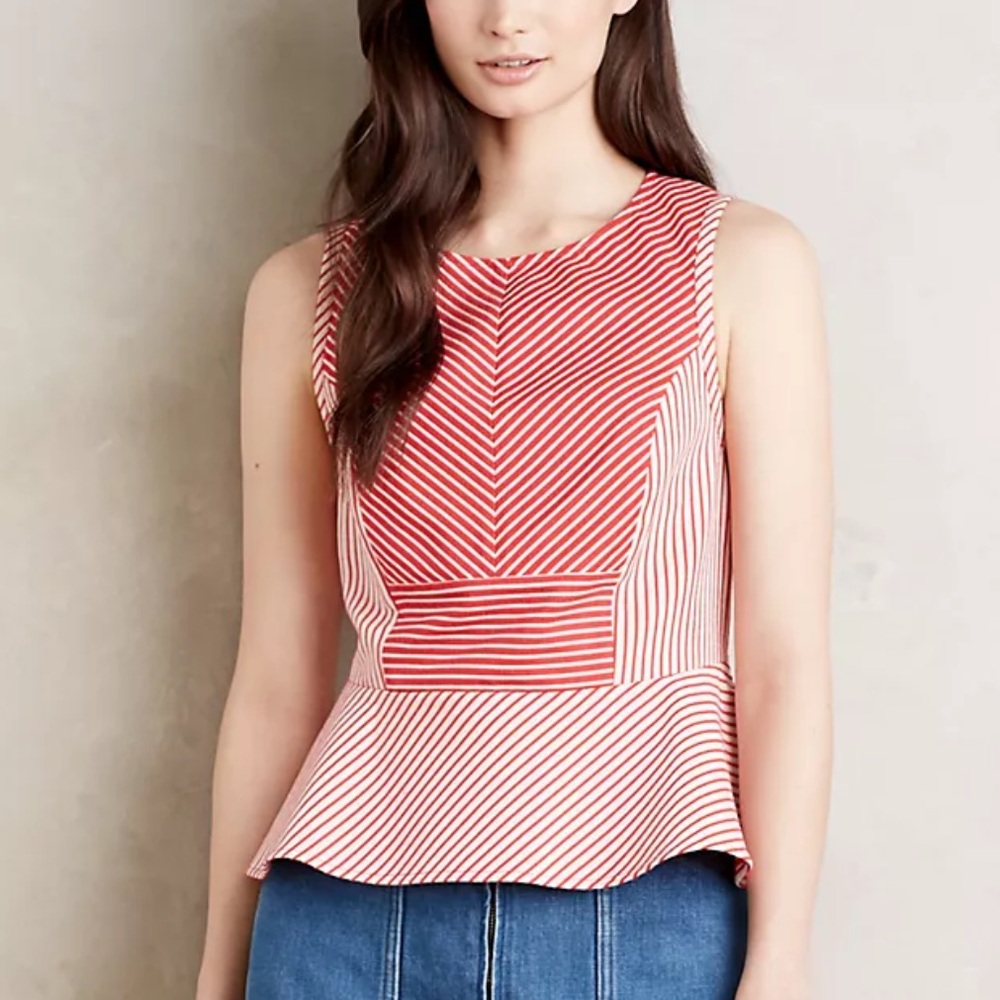 Maeve Striped Peplum Top | Red & White